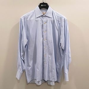 MICHAEL KORS MEN'S REGULAR-FIT BLUE WHITE LONG-SLEEVE DRESS SHIRT